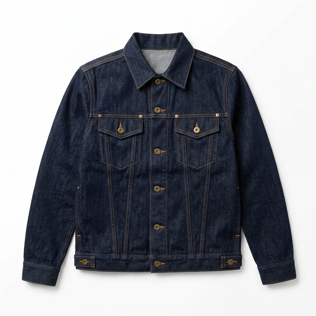 Veste Trucker Denim Indigo Foncé — Col Français & Boutons Laiton