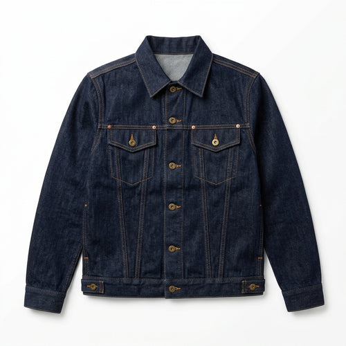 Veste Trucker Denim Indigo Foncé — Col Français & Boutons Laiton